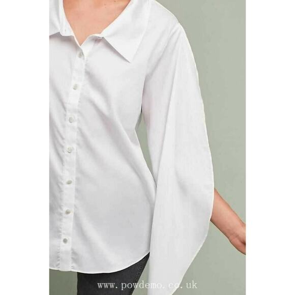 New Anthropologie x Harshman Luma Buttondown Shirt Sz Small White Tulip Sleeve - Picture 3 of 4